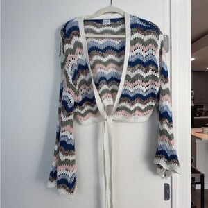 Francesca's Collections Blue and Pink Chevron Cardigan